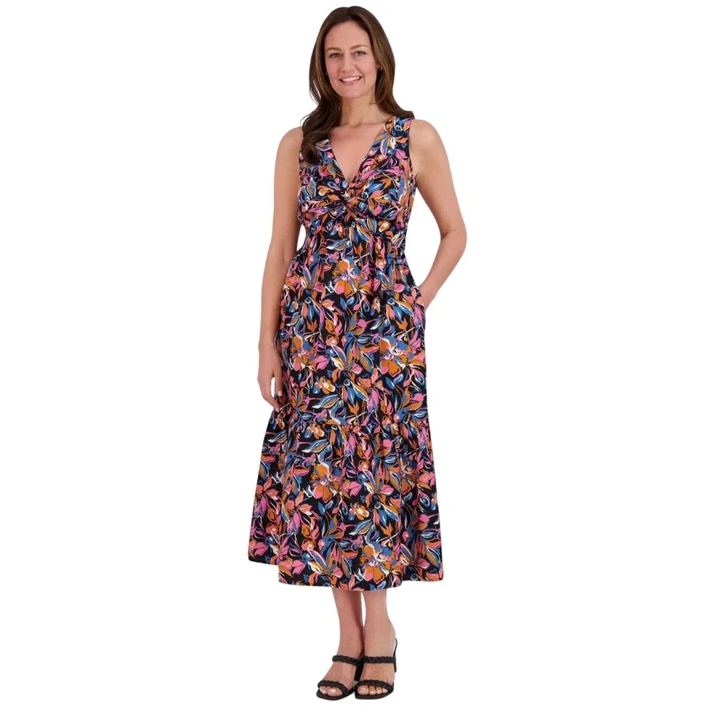midi dress yellow The Yellow V Neck Floral Slit Midi Dress